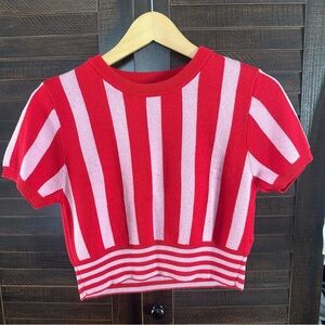 Topshop Red and Pink Knit Sweater Top